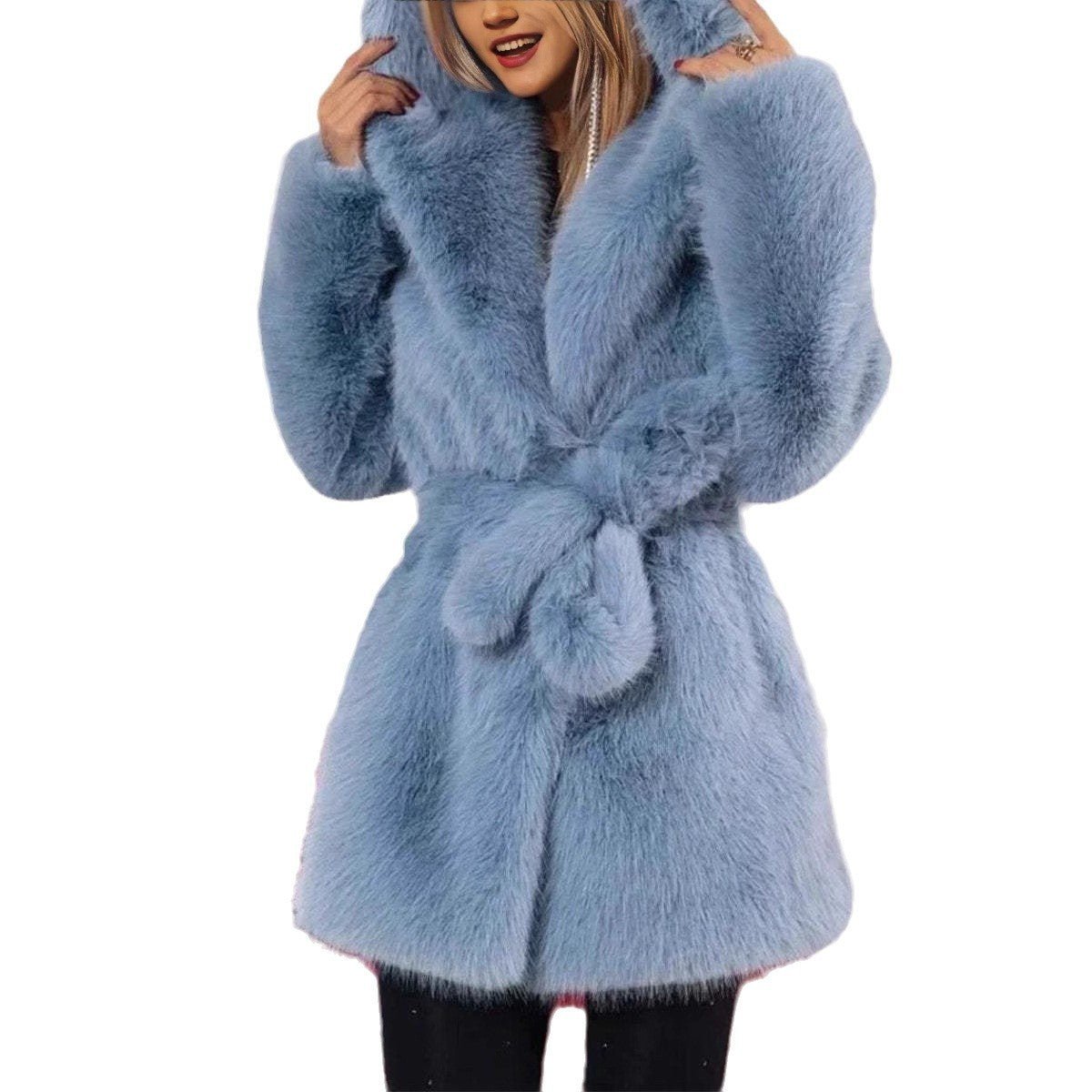 Autumn And Winter Elegant Hooded Fur Coat - Sexy B
