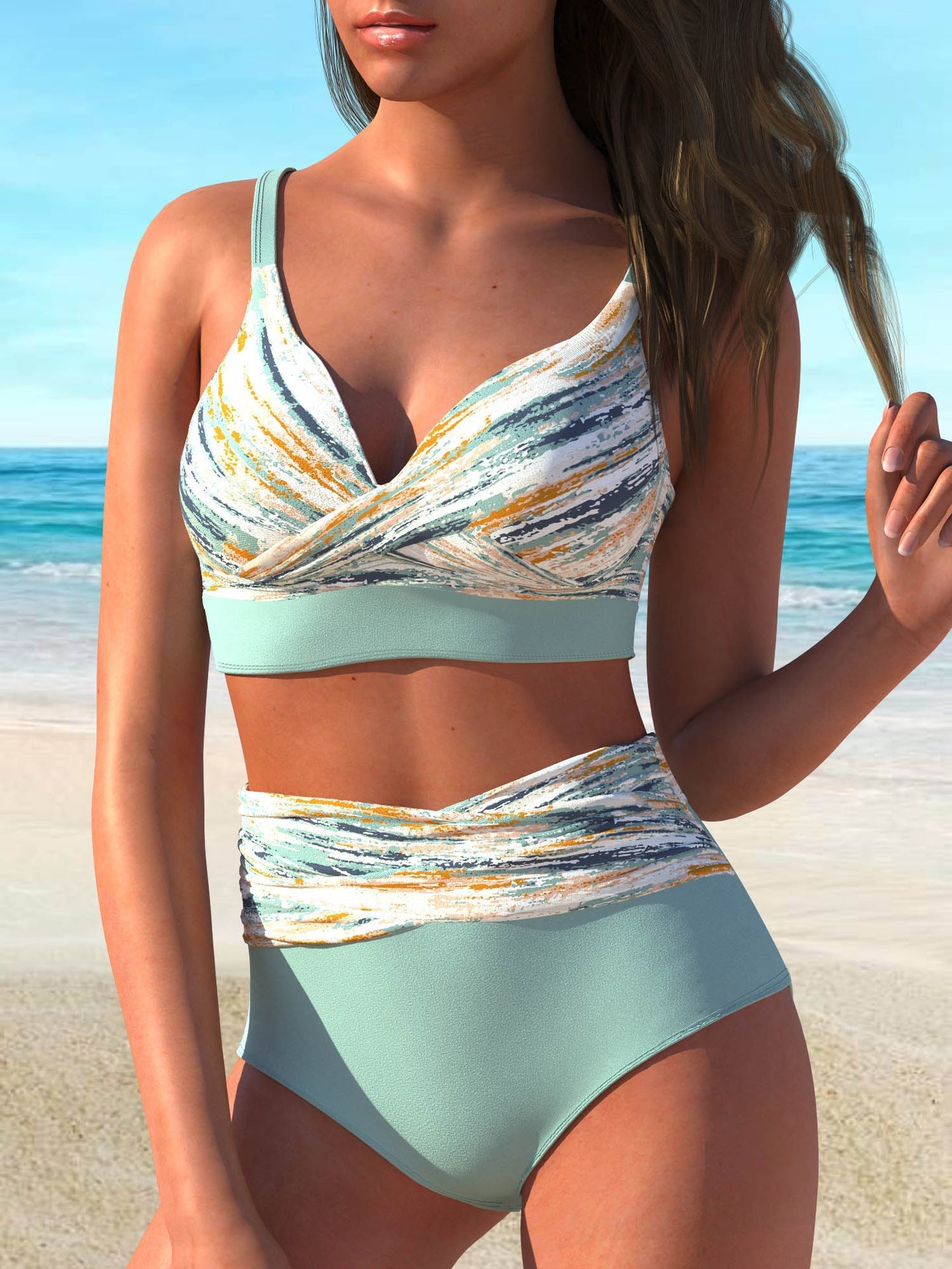 Cross High Waist Split Bikini - Sexy B