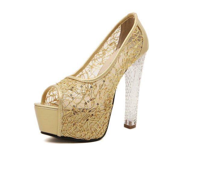 Crystal Peep Toe Heels - Sexy B