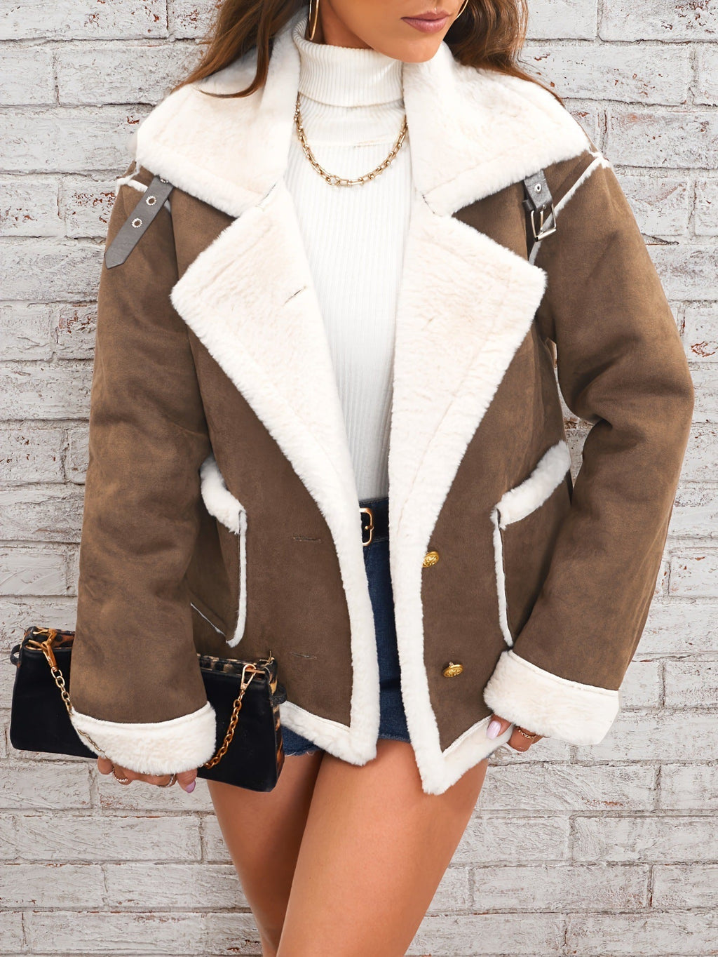 Fashion Polo Collar Plush Winter Jacket - Sexy B