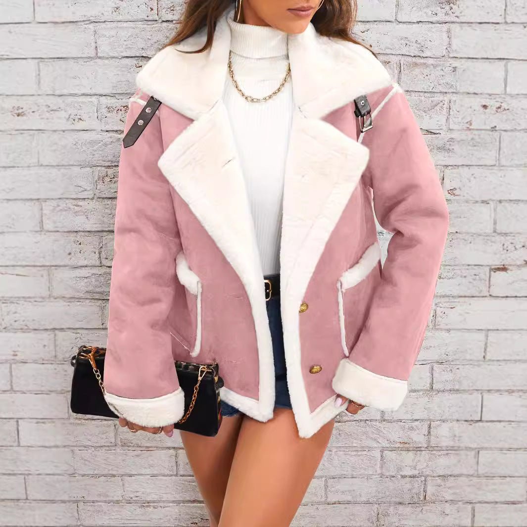 Fashion Polo Collar Plush Winter Jacket - Sexy B