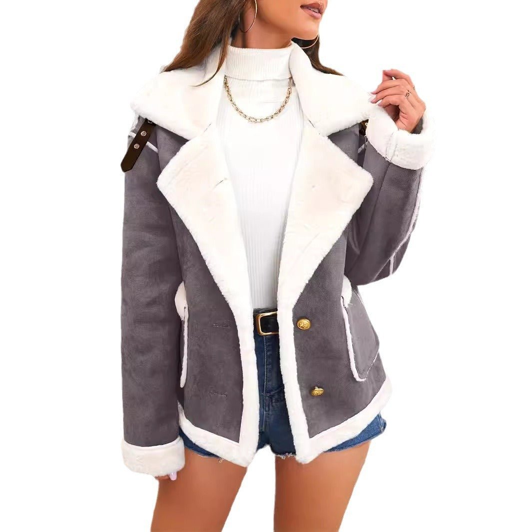 Fashion Polo Collar Plush Winter Jacket - Sexy B