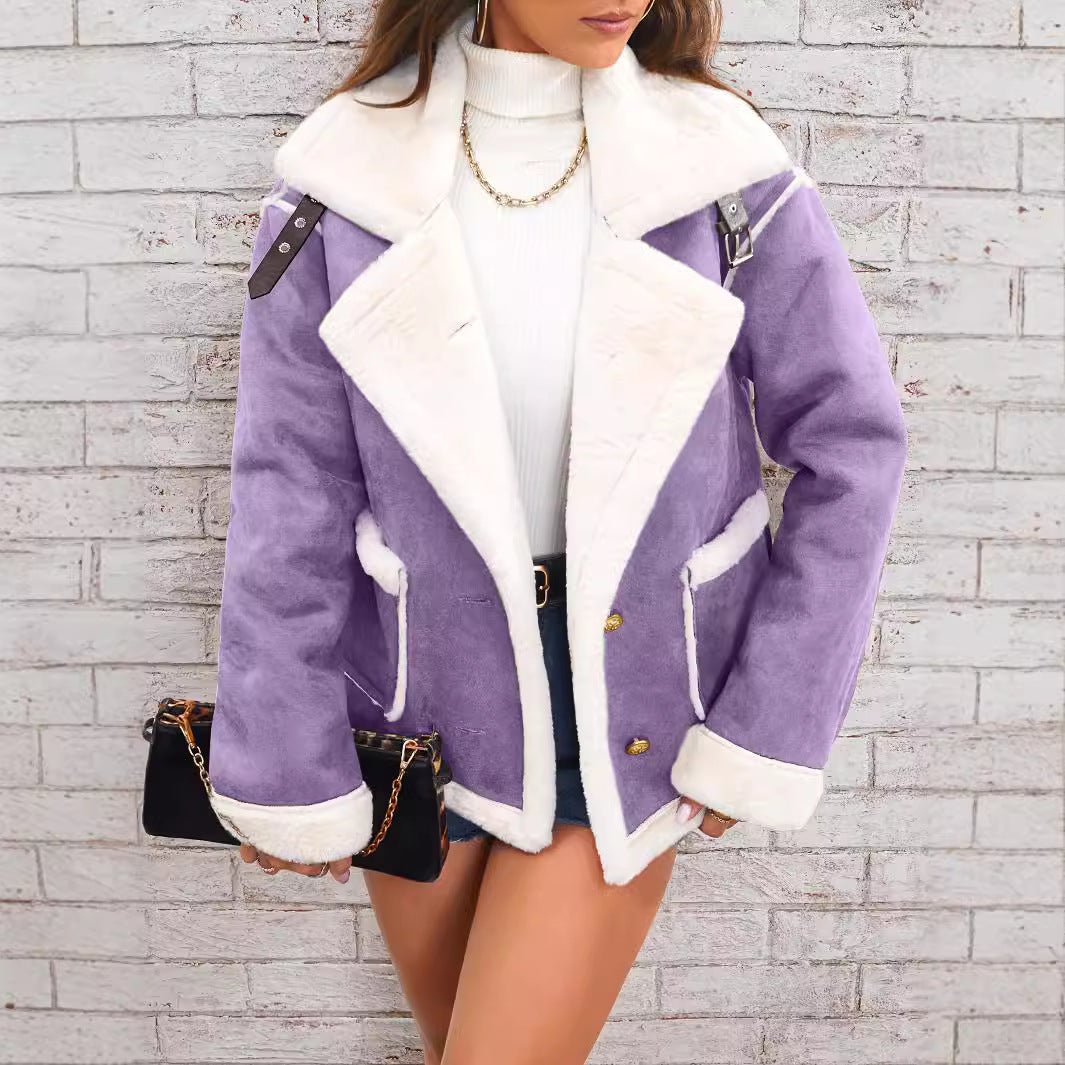 Fashion Polo Collar Plush Winter Jacket - Sexy B