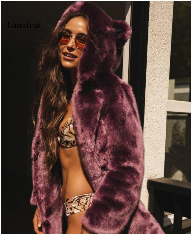 Faux Fur Coats Hooded Outwear - Sexy B