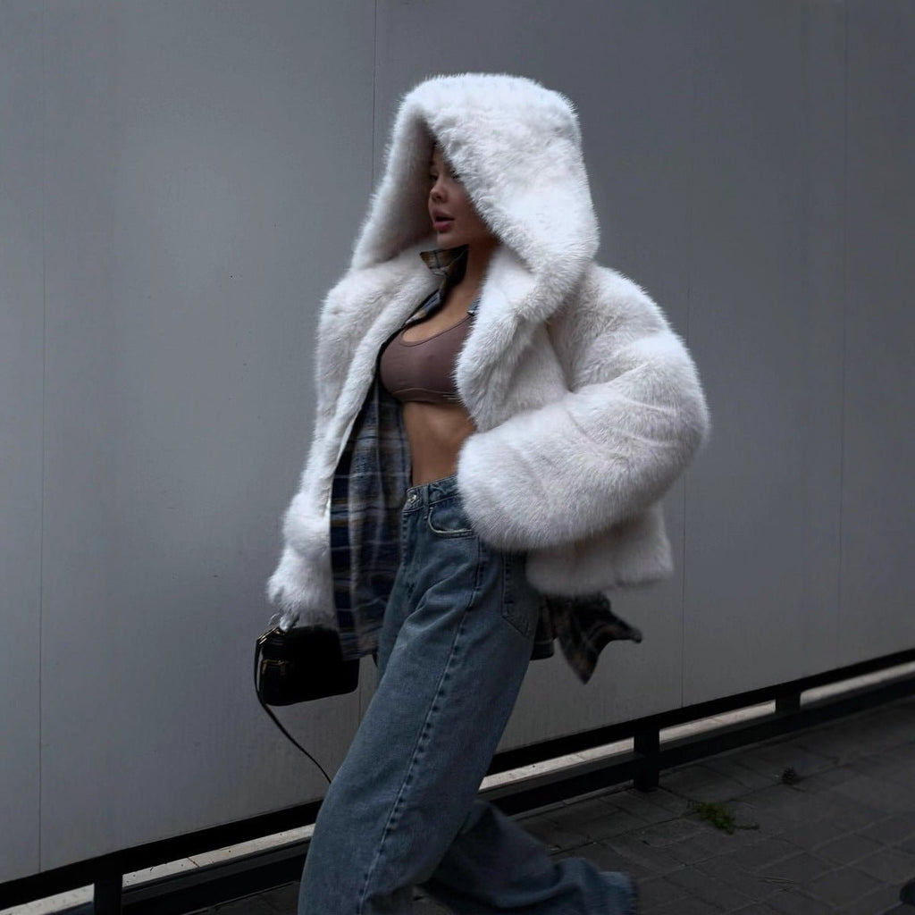 Hooded Faux Fur Coat - Sexy B