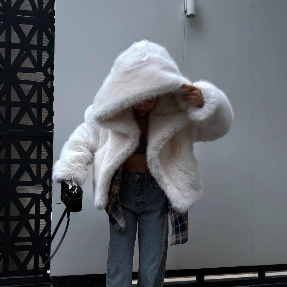 Hooded Faux Fur Coat - Sexy B