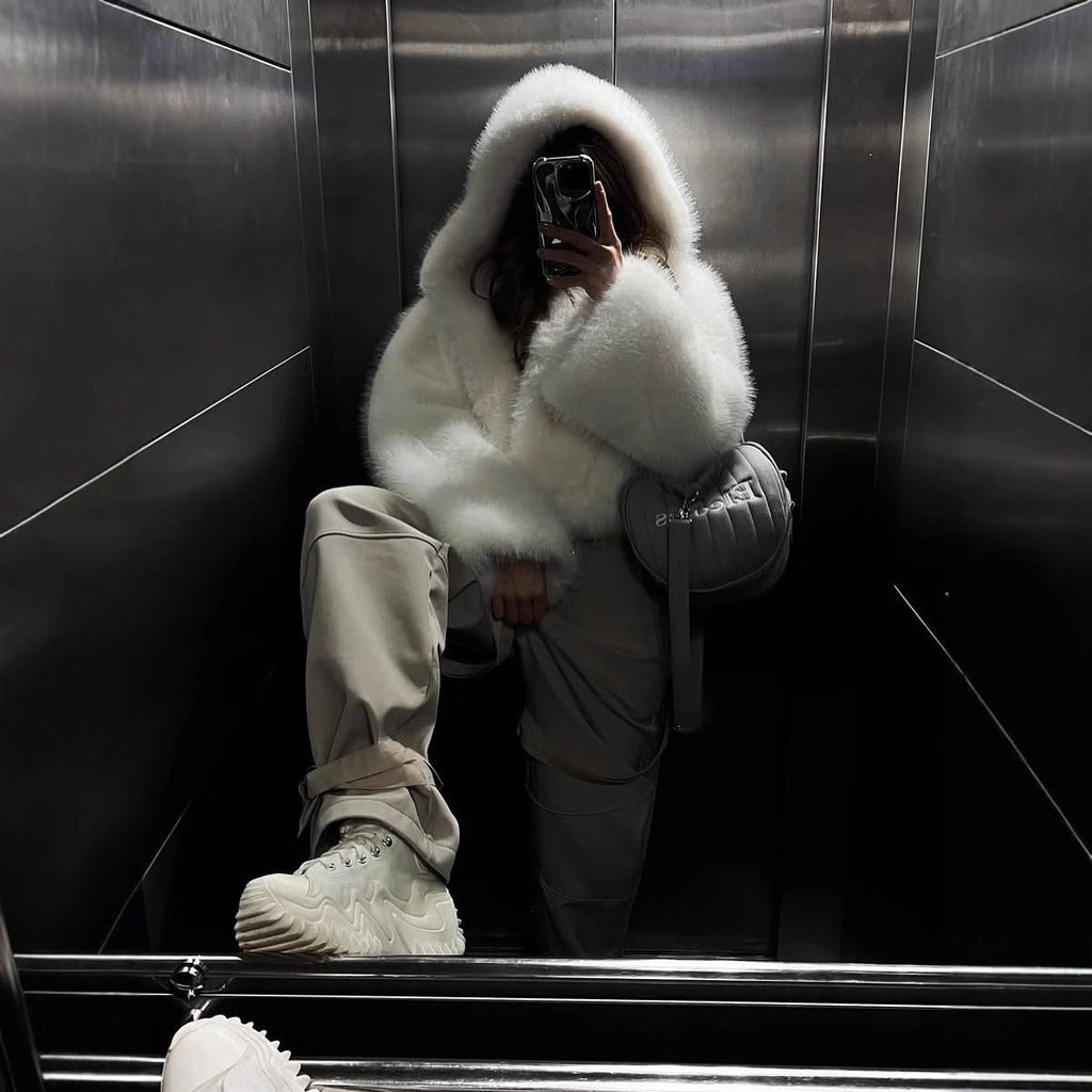 Hooded Faux Fur Coat - Sexy B