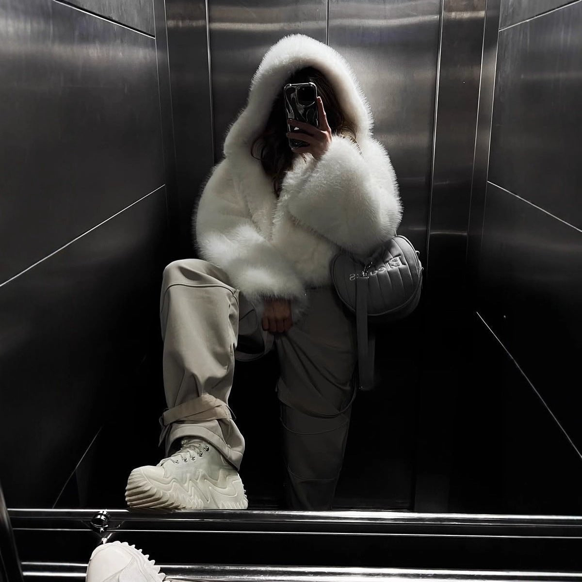 Hooded Faux Fur Coat - Sexy B