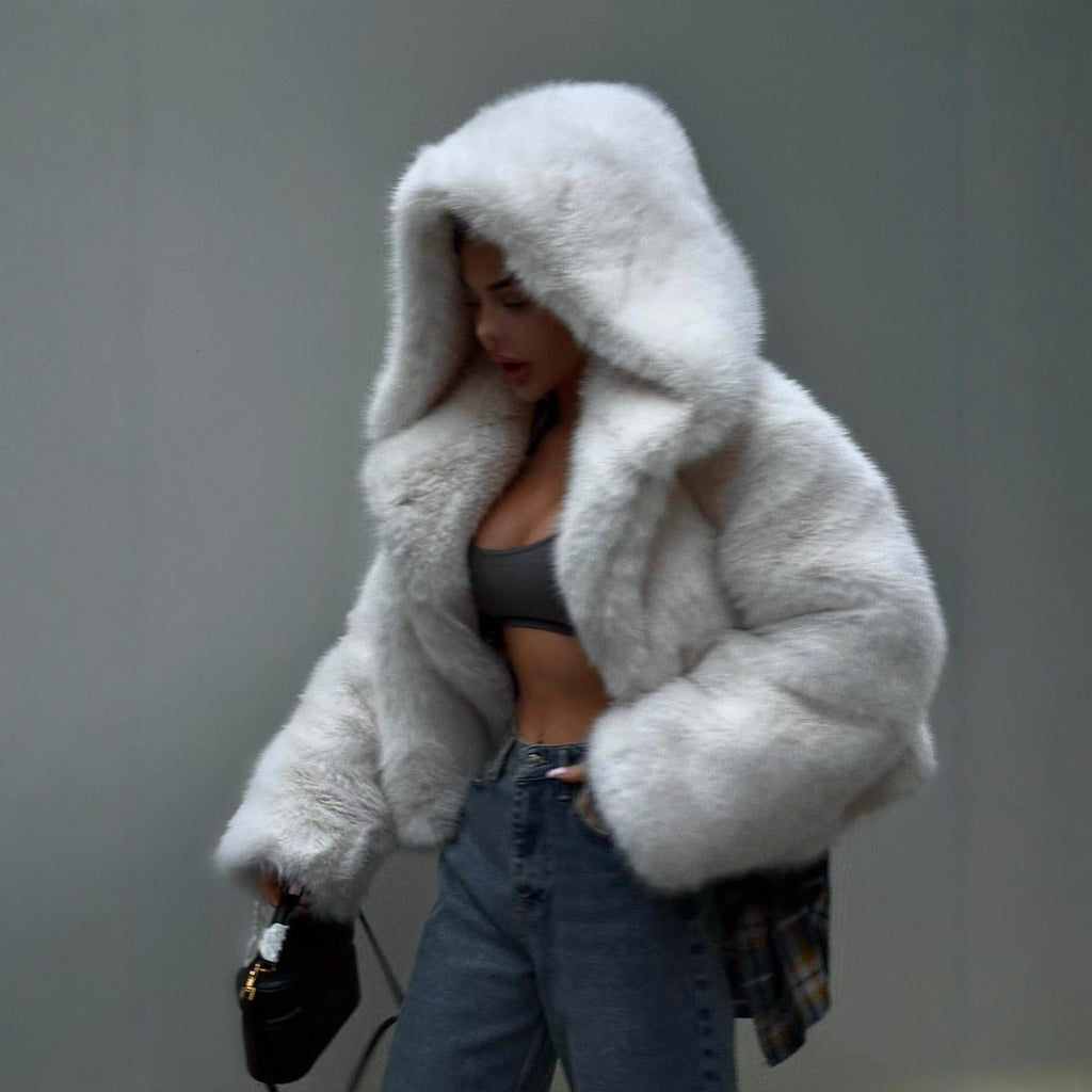 Hooded Faux Fur Coat - Sexy B