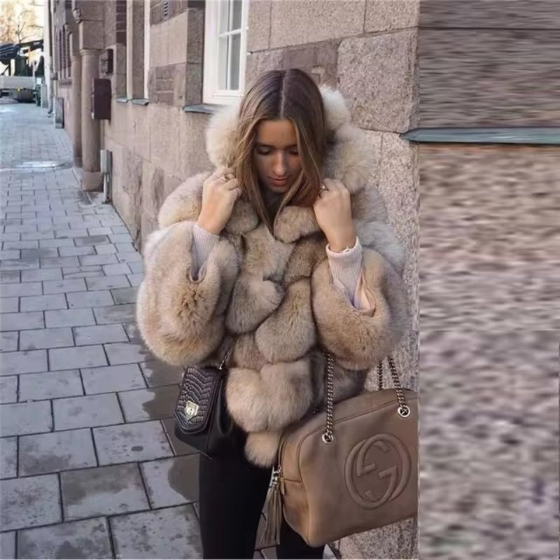 Hooded Patchwork Fur jacket - Sexy B