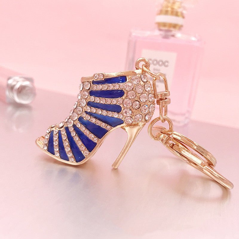Metal Rhinestone Striped High Heels Keychain - Sexy B