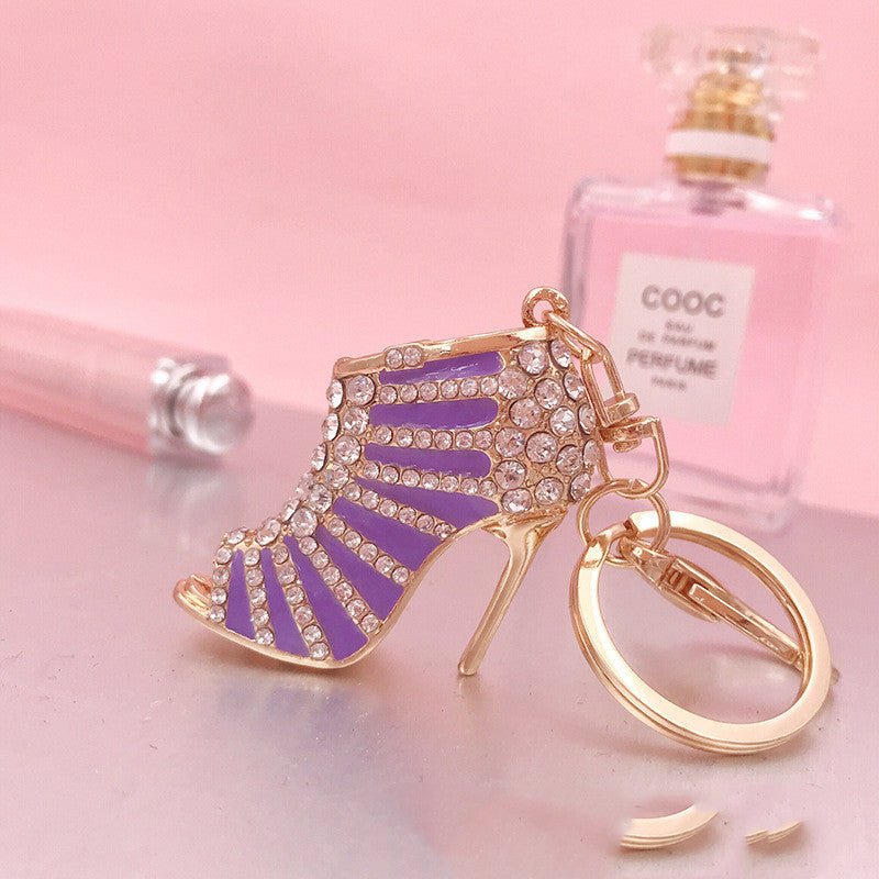 Metal Rhinestone Striped High Heels Keychain - Sexy B