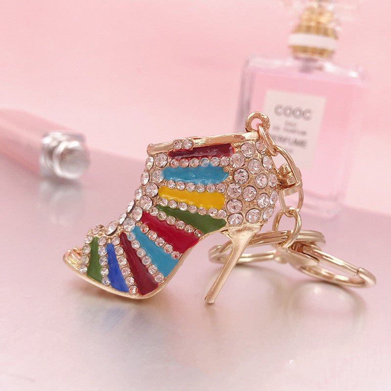 Metal Rhinestone Striped High Heels Keychain - Sexy B