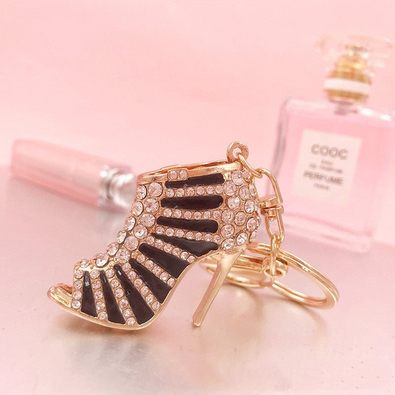 Metal Rhinestone Striped High Heels Keychain - Sexy B