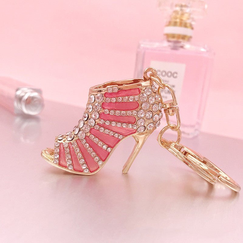 Metal Rhinestone Striped High Heels Keychain - Sexy B