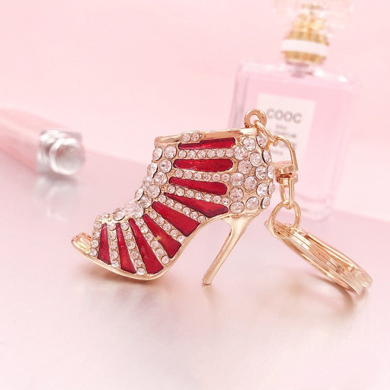 Metal Rhinestone Striped High Heels Keychain - Sexy B