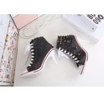 Round Toe Denim High Heels - Sexy B