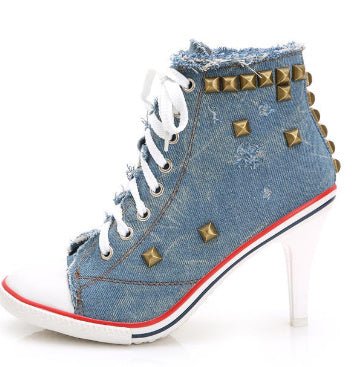 Round Toe Denim High Heels - Sexy B