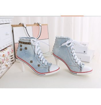 Round Toe Denim High Heels - Sexy B