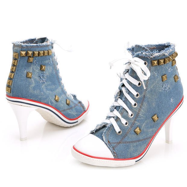 Round Toe Denim High Heels - Sexy B
