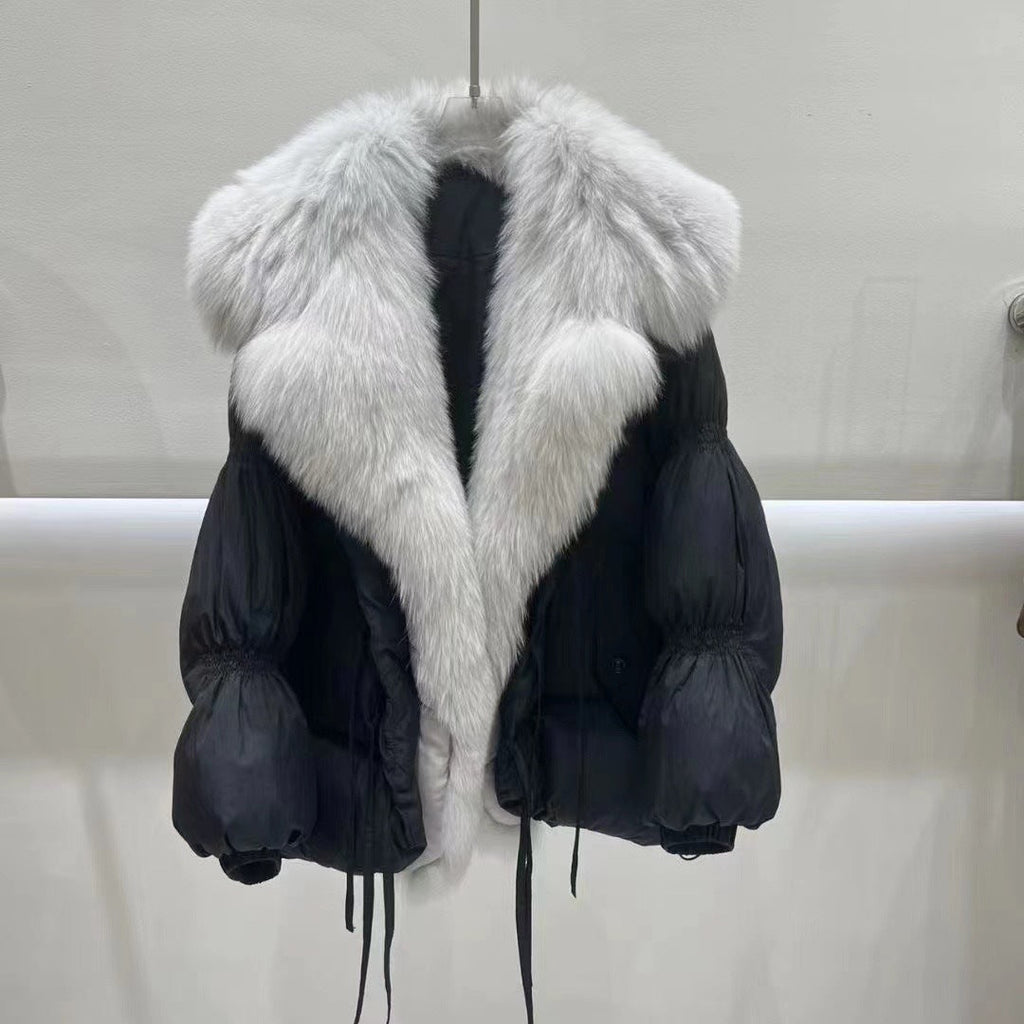 Short Big Fur Collar Coat - Sexy B