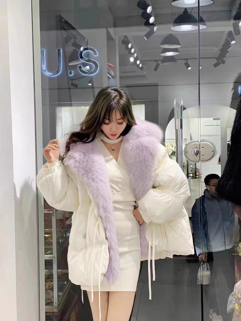 Short Big Fur Collar Coat - Sexy B
