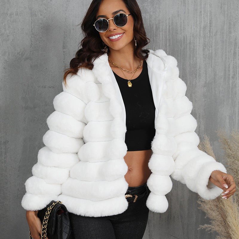 Striped Imitation Fur Jacket - Sexy B