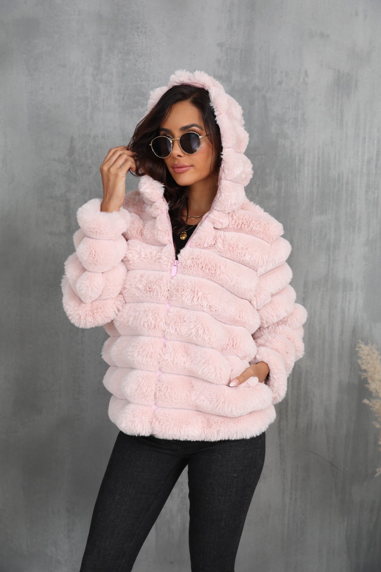 Striped Imitation Fur Jacket - Sexy B