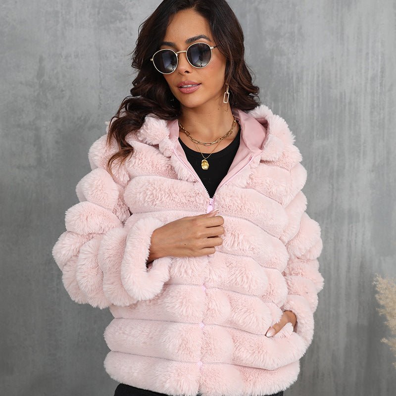 Striped Imitation Fur Jacket - Sexy B