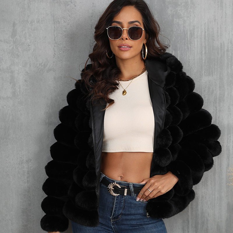 Striped Imitation Fur Jacket - Sexy B